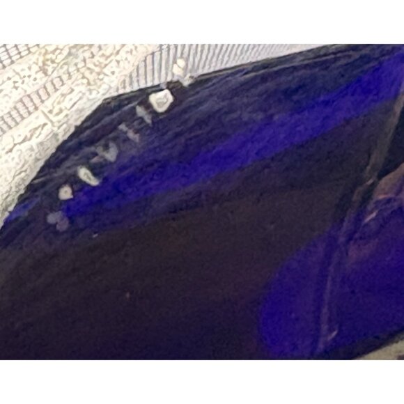 Cobalt Blue Art Glass Bowl Vase w Lily of the Valley Sterling Overlay 1950s 7” - Picture 10 of 10